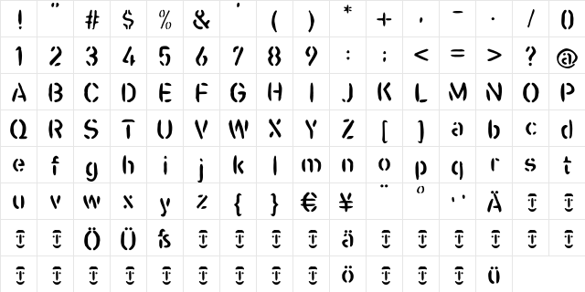 CasualStencil Regular  glyph index