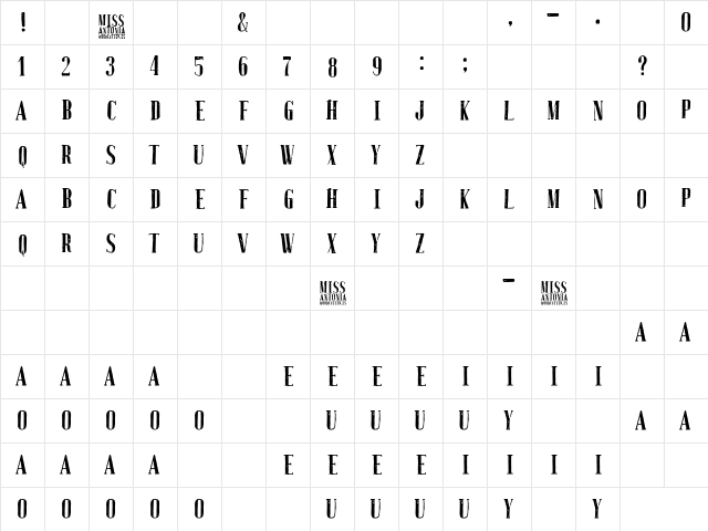 Miss Antonia Regular  glyph index