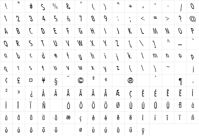 Futura-Condensed Light-Lefty Regular  glyph index