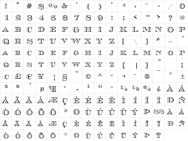 Maurice Regular  glyph index