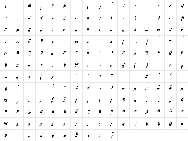 Bloodlust Gradient Italic Italic  glyph index