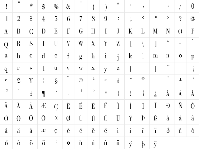 GalileoFLF Medium  glyph index