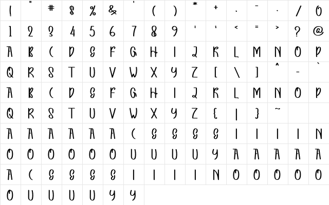 DIARY RABBIT Regular  glyph index