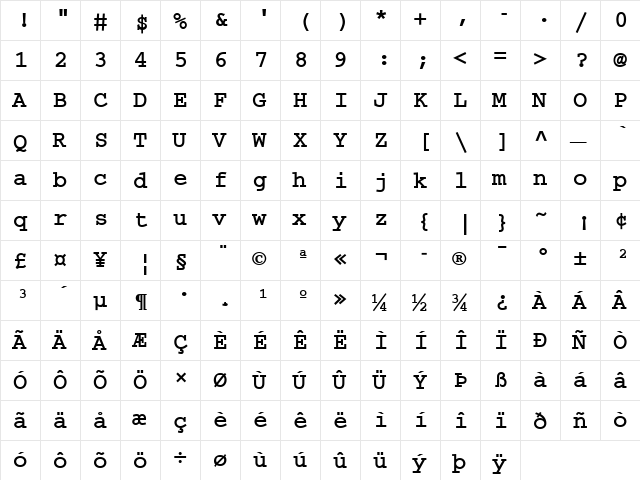 Ethiopic Yebse Regular  glyph index