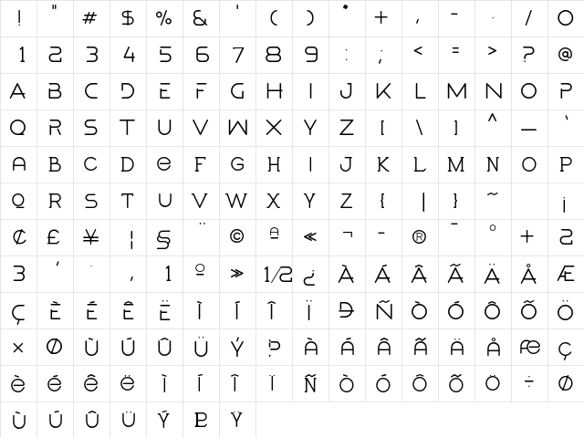 Adega Altered Regular  glyph index