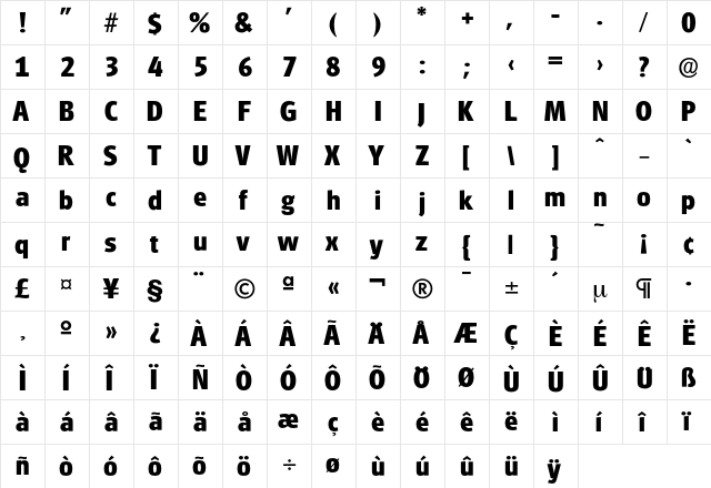 Glasgow-Bold Regular  glyph index