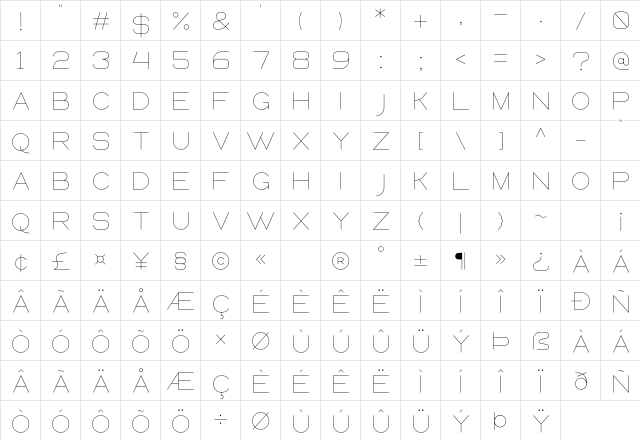 Queental Regular  glyph index