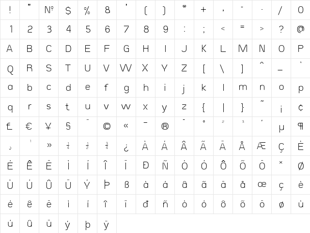 Eunuverse Regular  glyph index