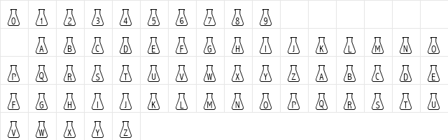 101! Beaker Regular  glyph index