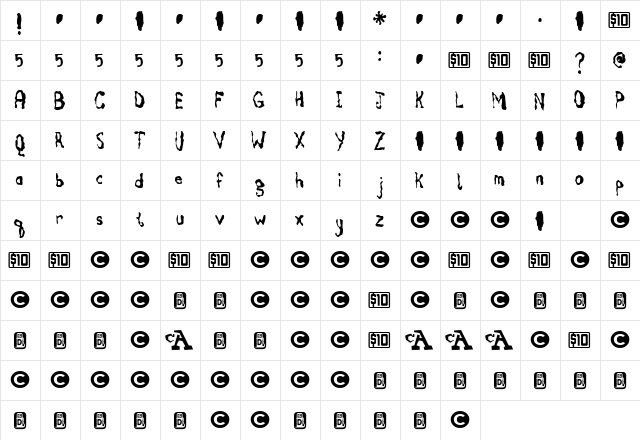 Fruitcake Regular  glyph index