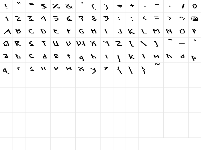 Descent 1 Regular  glyph index