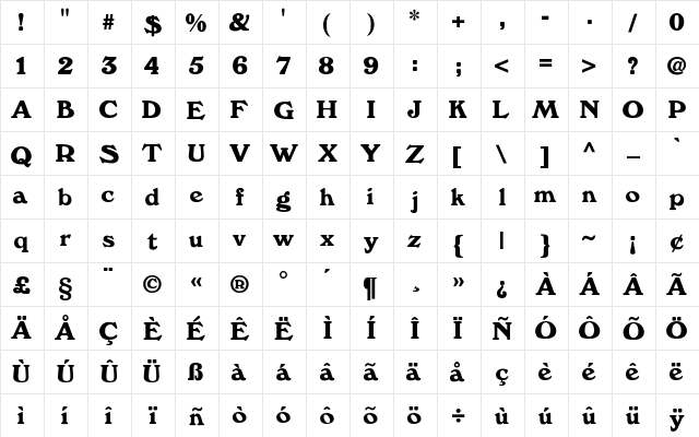 WindsorDem Regular  glyph index