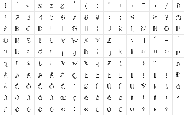 Old Jeans Regular  glyph index