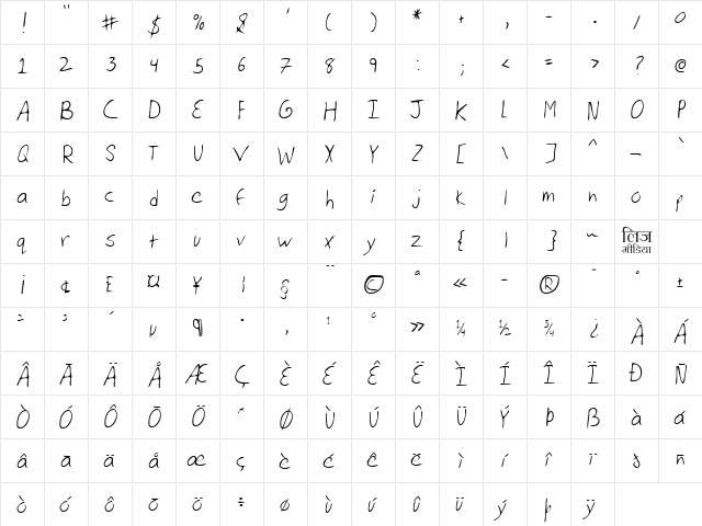 LEHN126 Regular  glyph index
