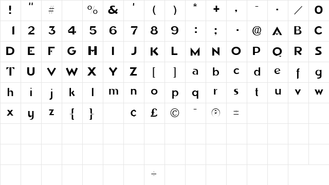 TricorneSSK Regular  glyph index