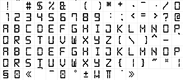 Modern LCD-7 Regular  glyph index