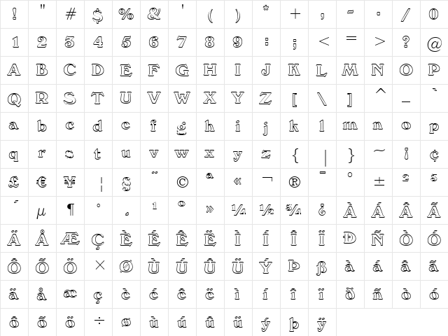 Windsor Bold  glyph index