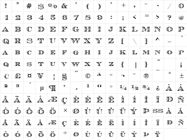 ChevalierStrSCD Regular  glyph index