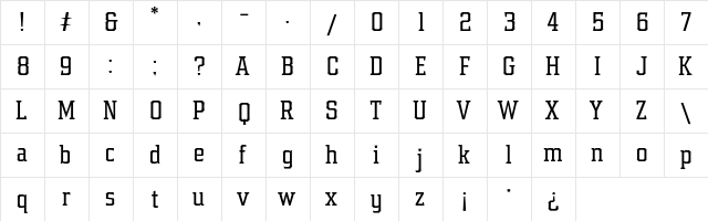 Samton Condensed  glyph index