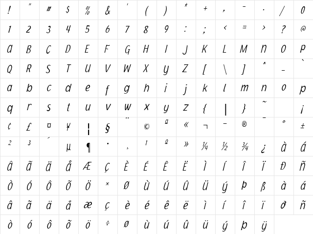 Jacoby Cond ICG XLight Italic  glyph index
