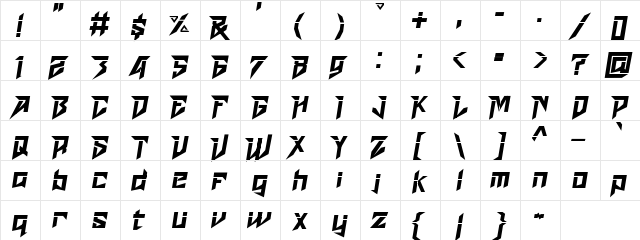 Dead Space Regular  glyph index