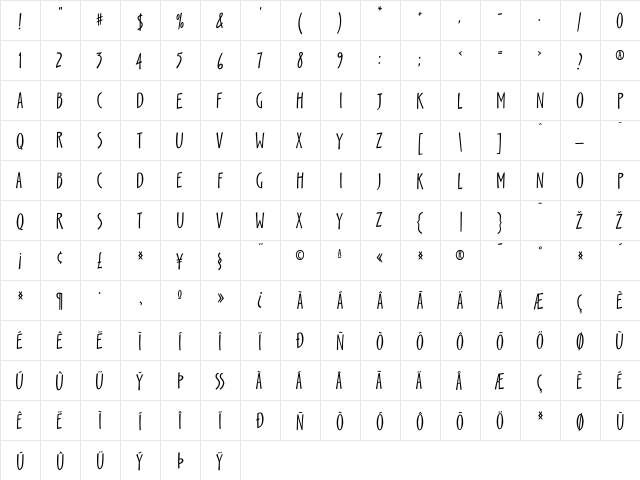 Scamp Regular  glyph index