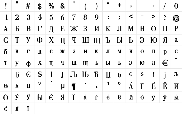 TsarHeavy Normal  glyph index