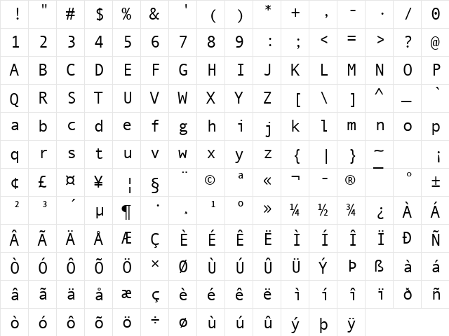 Andale Mono Regular  glyph index