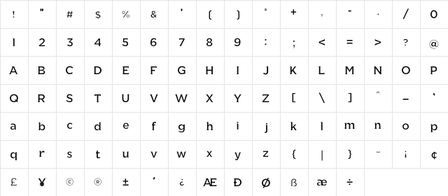 Gallmore slab Regular  glyph index