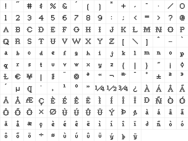 Goodbye Crewel World NF Regular  glyph index