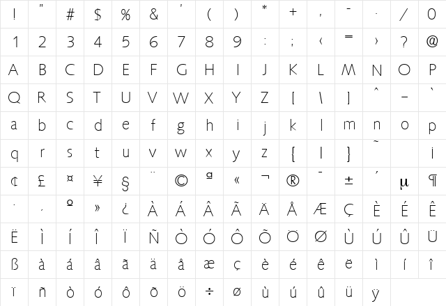 Saxony-Serial-ExtraLight Regular  glyph index