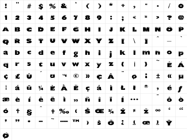 Chilled Regular  glyph index