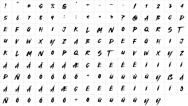 Royal Fighter Regular  glyph index