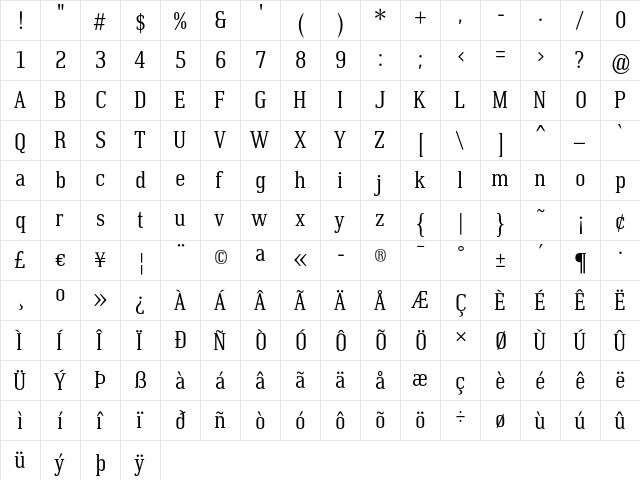 Krasivyi Regular  glyph index