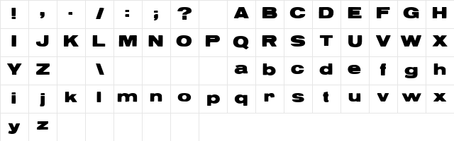 Reservoir Grunge Regular  glyph index