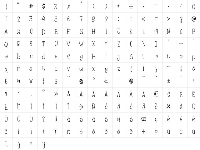 Pumpkin Jack Regular  glyph index