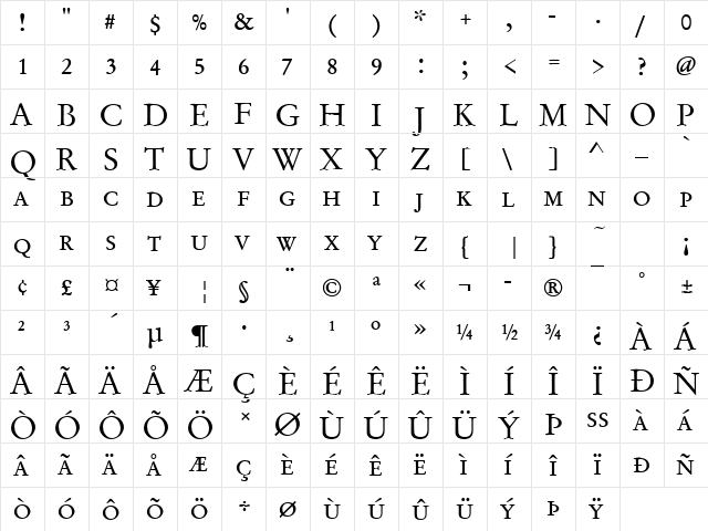 Garamond Becker No2 Discaps Regular  glyph index