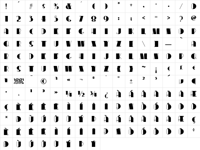 Conga Line NF Regular  glyph index