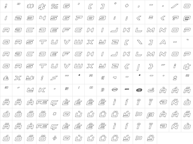 Gypsy Killer Outline Italic Italic  glyph index