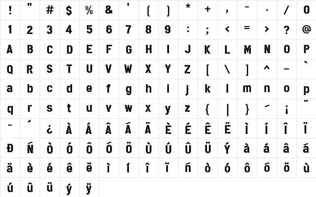CargoPuma Regular  glyph index