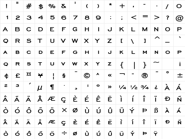 Monday '88 Bold  glyph index