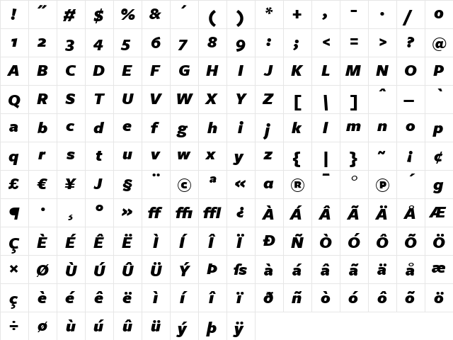 FreightSans BlackItalic  glyph index