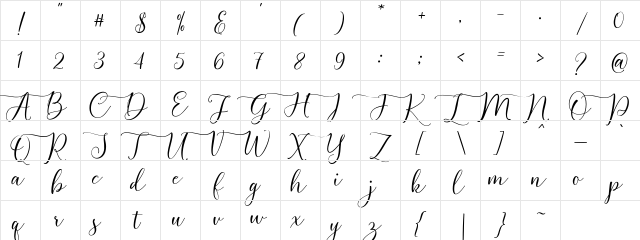Chandler Script Regular  glyph index