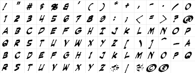 Creeping Evil Bold  glyph index