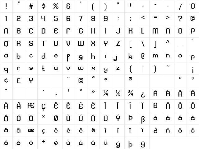 Kleptocracy Expanded Regular  glyph index