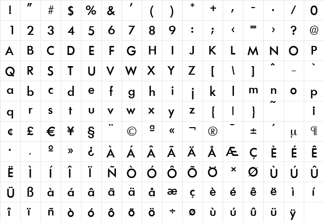 LimerickSerial-Medium Regular  glyph index