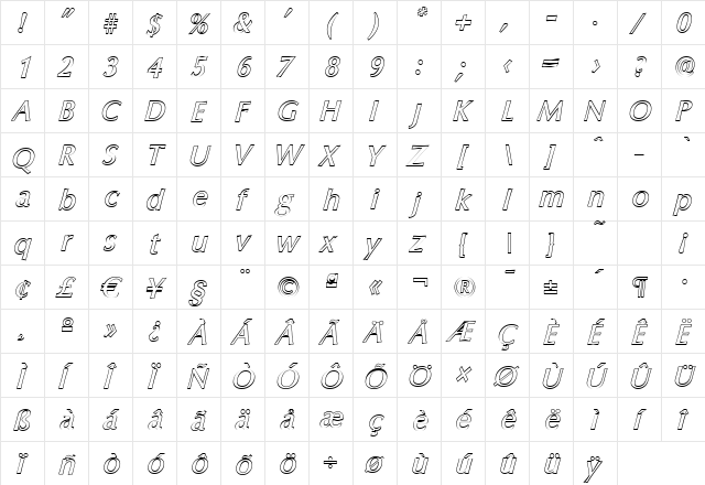 EricBeckerOutline-Medium Italic  glyph index