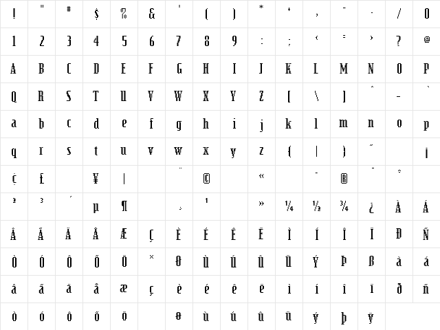 EmigreFifTeen Regular  glyph index
