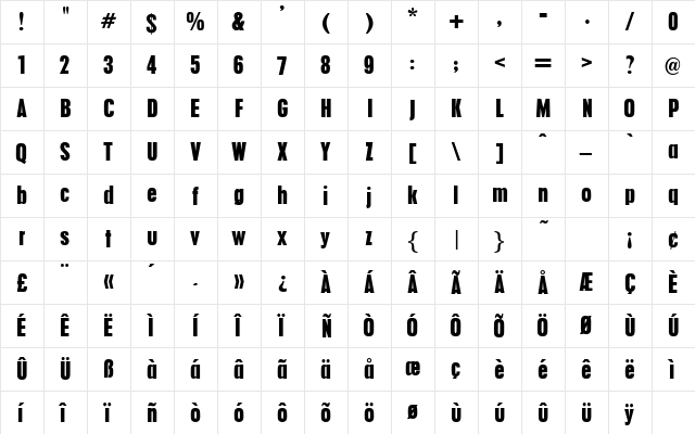 Pillsdon Regular  glyph index