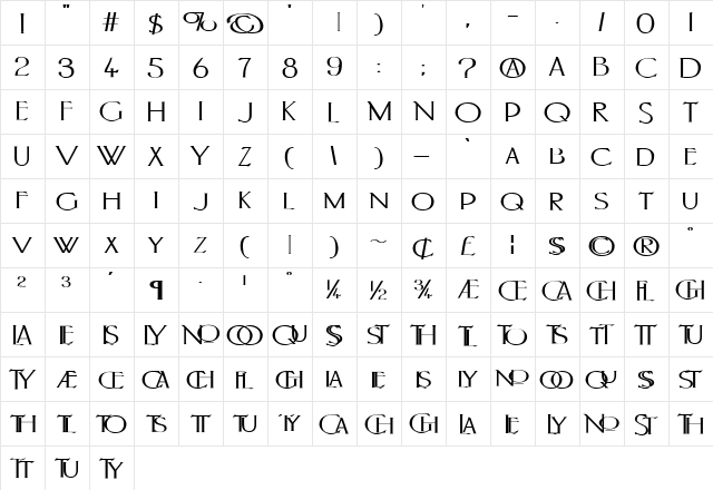 PortlandRoman Bold  glyph index